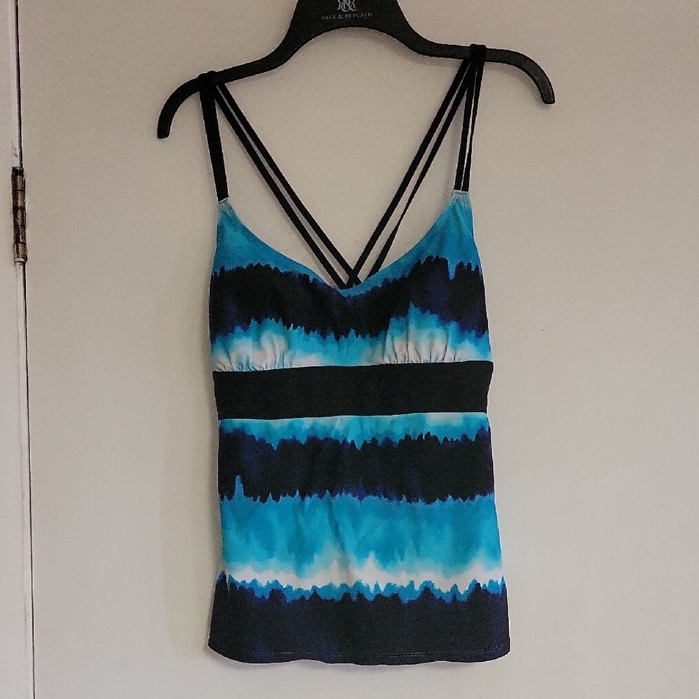 Tropical Escape Blue and Black Strappy Bikini Top